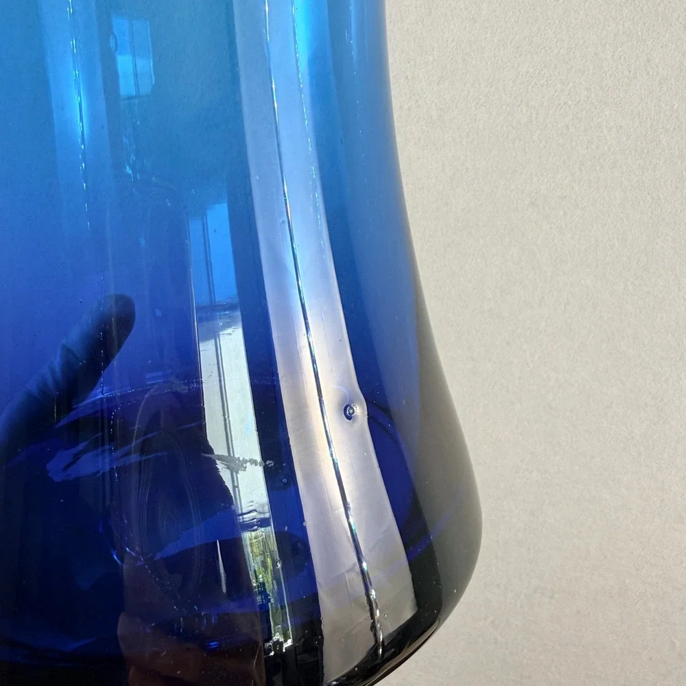 Vintage Empoli Style Italian Blue Glass Apothecary Jar with Lid MCM 14" Italy - Picture 6 of 9